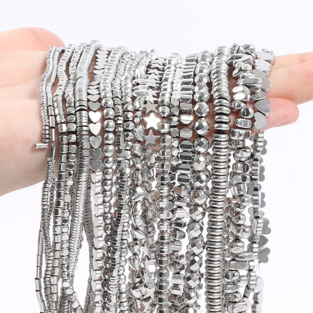 Beads + Retention Color White Hematite Geometric Heart Star Bracelet Supplies