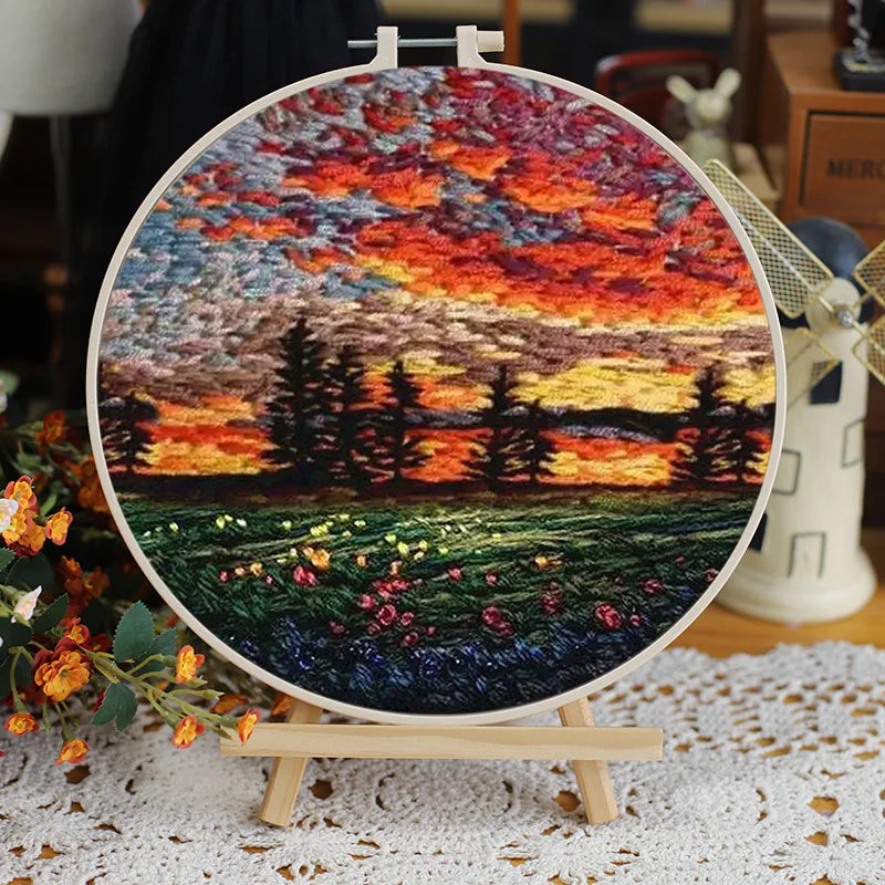Embroidery Kit, Scenery Patterns with Hoop for Beginner Needlework Crafts
