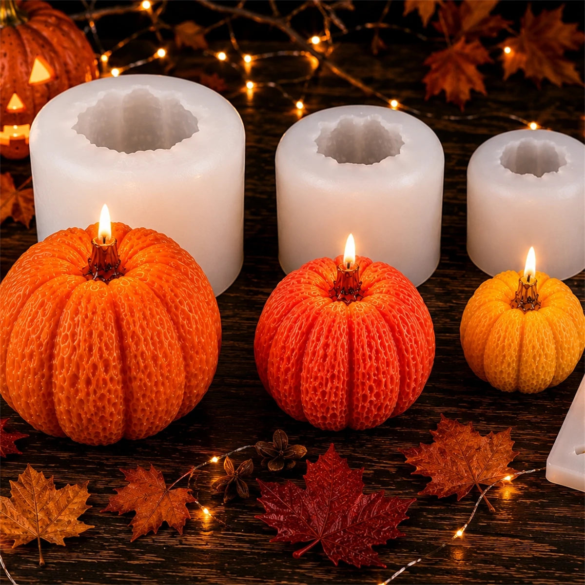 Halloween Pumpkin Silicone Candle Mold 3D Pumpkin Candle Making Mold Maple Leaf Resin Casting Mold DIY Fall Decor Craft