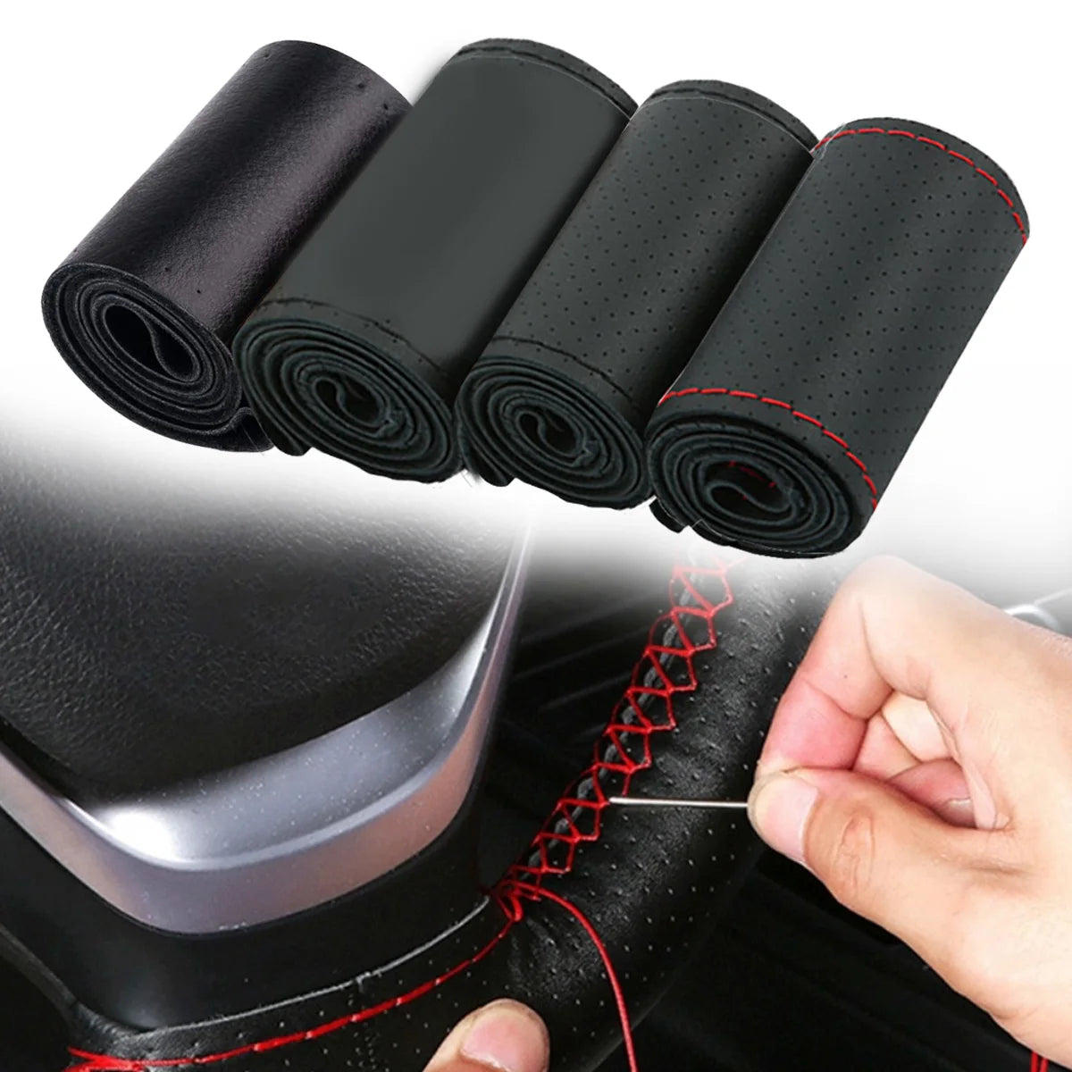 Universal Leather Car Steering Wheel Steering Wheel Cover Anti-Slip Comfort