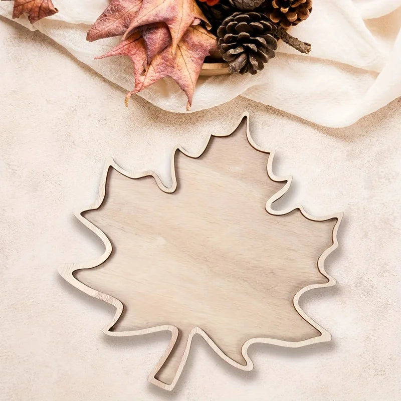 1pc Decorative Tray, Thanksgiving Day Wooden Tray, Maple Leaf Design Table Decoration, Thanksgiving Day Decoration for Home