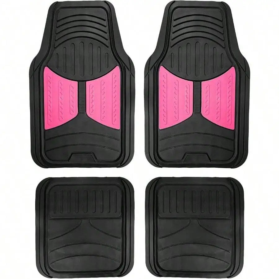 Automotive Floor Mats - 4 Heavy Duty Pink Rubber For Cars Universal Fit Full Set