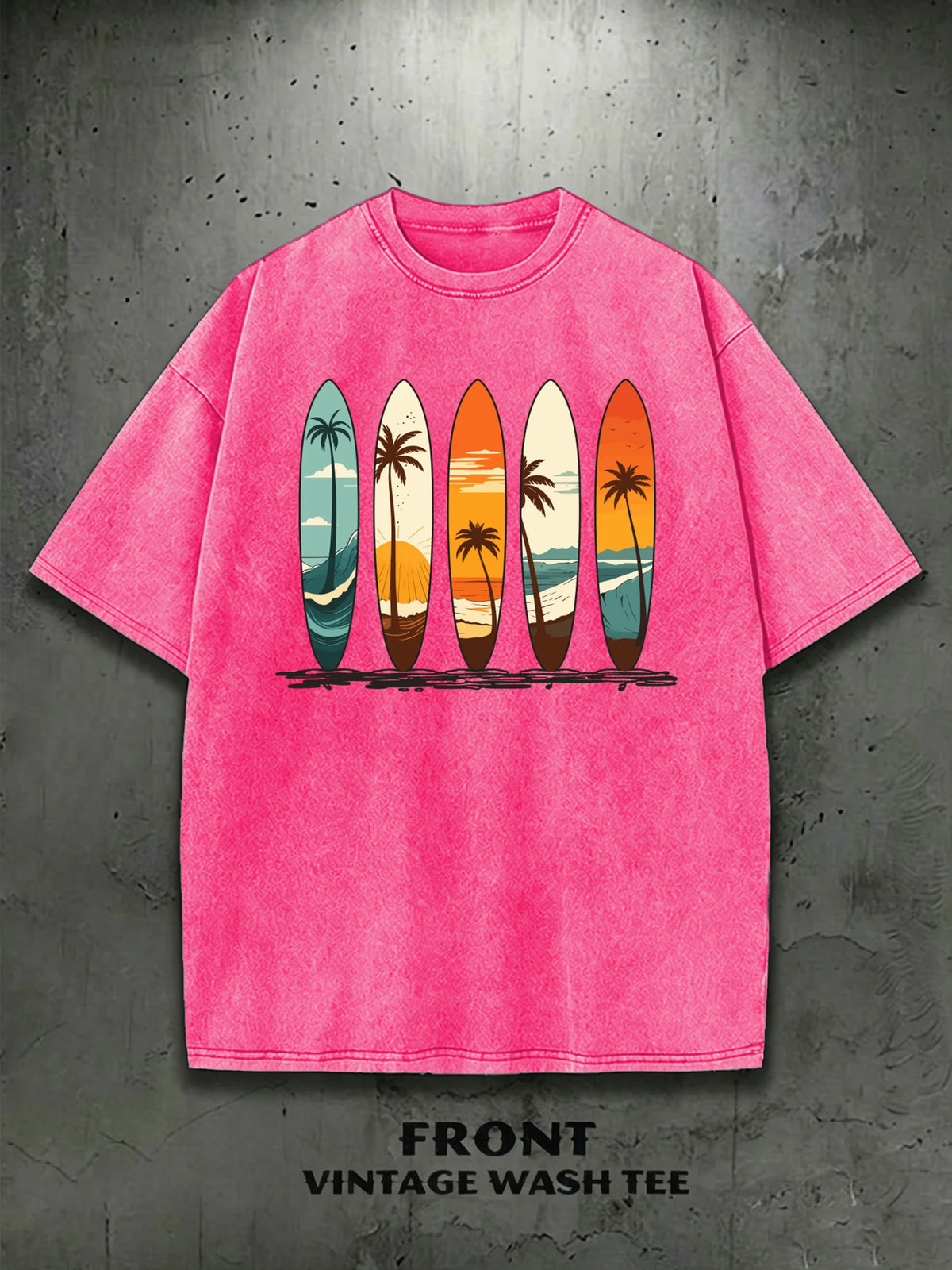 T-Shirt Surfboard Retro Surf Coconut Tree Vintage Wash Graphic Tee