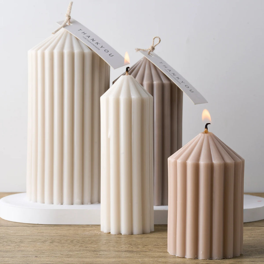 DIY Striped Cylindrical Candle Silicone Mold 3D Church Pointed Aromath Soap Molds Candles Making Tool Wedding Party Decor Gifts
