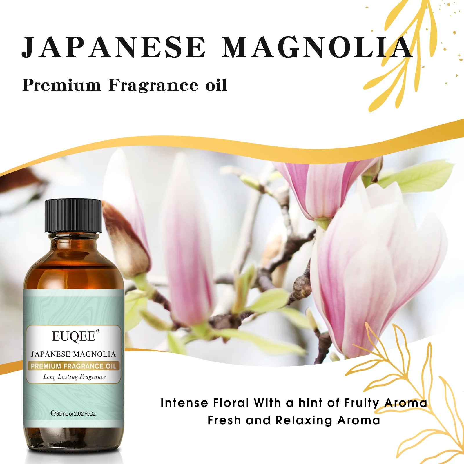 EUQEE 60ml Premium Fragrance Oil For Diffuser Candle Making Coconut & Vanilla Japanese Magnolia Bubble Gum Aroma Fragrance Oils