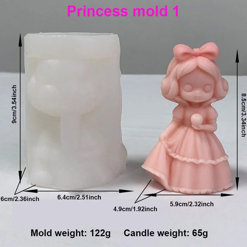Princess Mold 1 diagram with bow-haired doll holding a round object and separate mold and casting measurements
