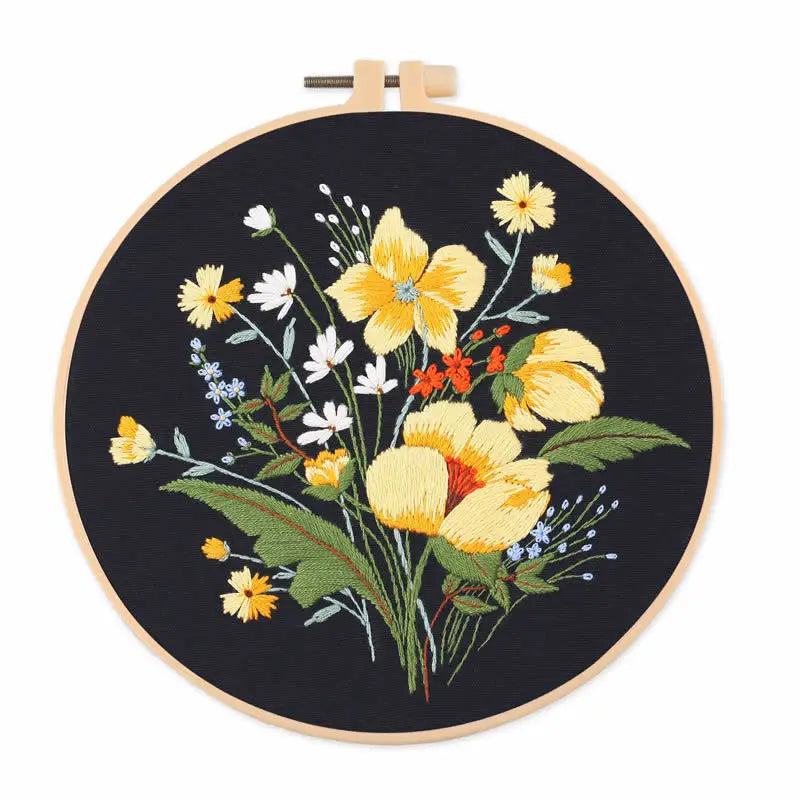 Embroidery Kit, Flower Designs with Hoop for Handmade Cross-Stitch Crafts