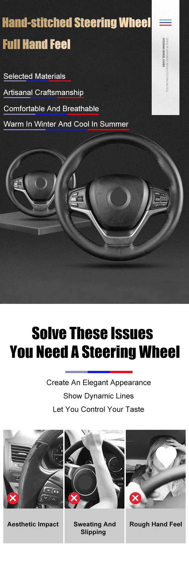 Car Steering Wheel Cover Needles Steering Wheel Cover Anti-Slip Comfort