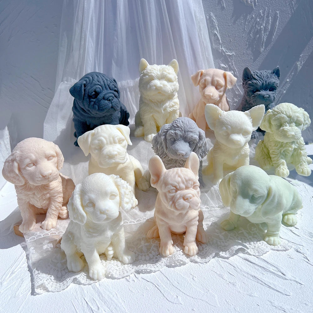 Different Breeds Puppy Candle Mold Animal Puppies Soy Wax Silicone Mould Dog Lover Home Decor