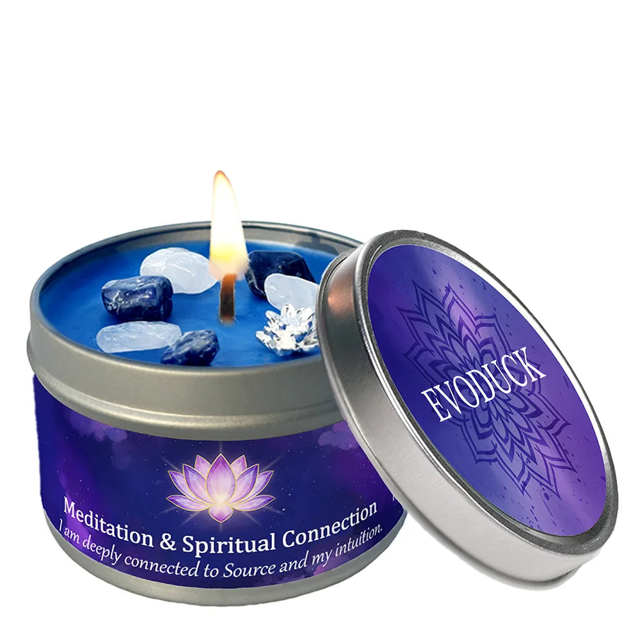 Crystal Intention Candle Vetiver Cedarwood Scented Tin Candle Grounding Root Chakra Manifestation Meditation Gift for Her 3oz
