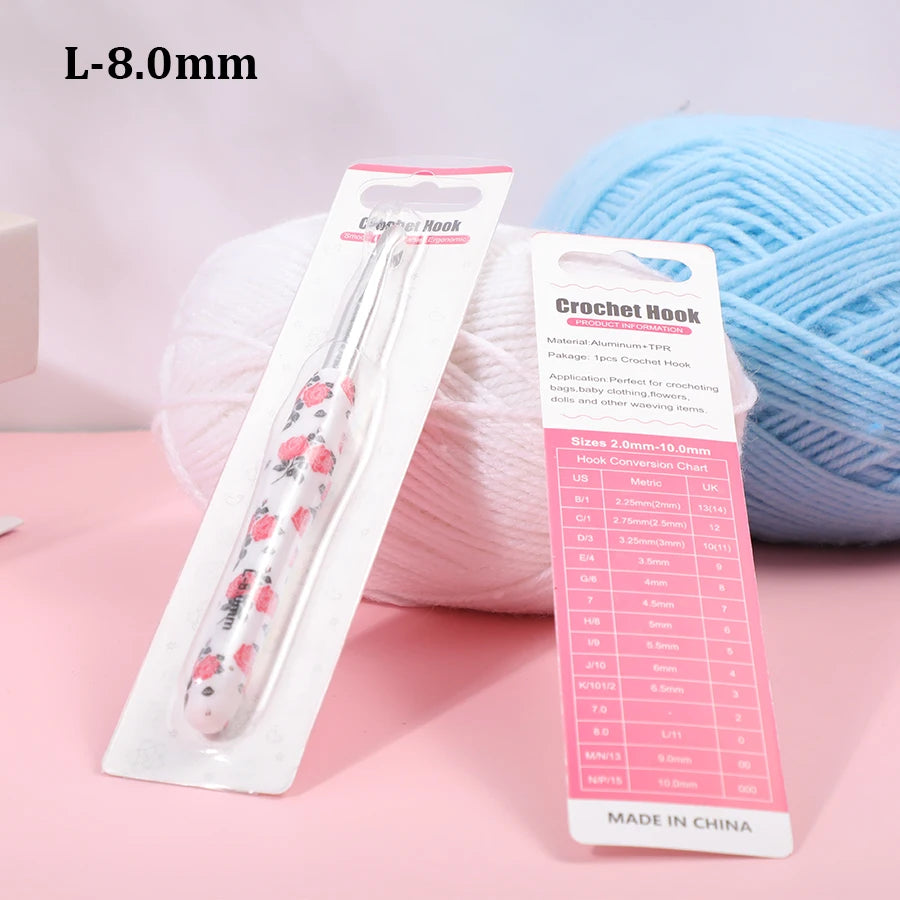 Crochet Hook, Rose Handle with Rubber Grip for Handmade Yarn Projects