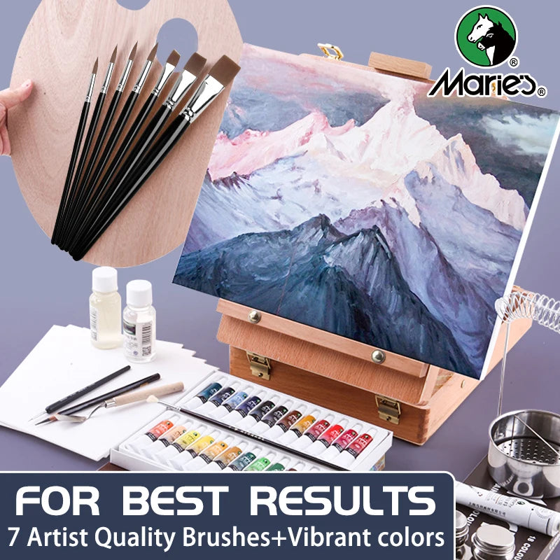 Marie's Oil Paint Set — 24 Colors, 7 Brushes, 12ml Tubes (31 Piece)