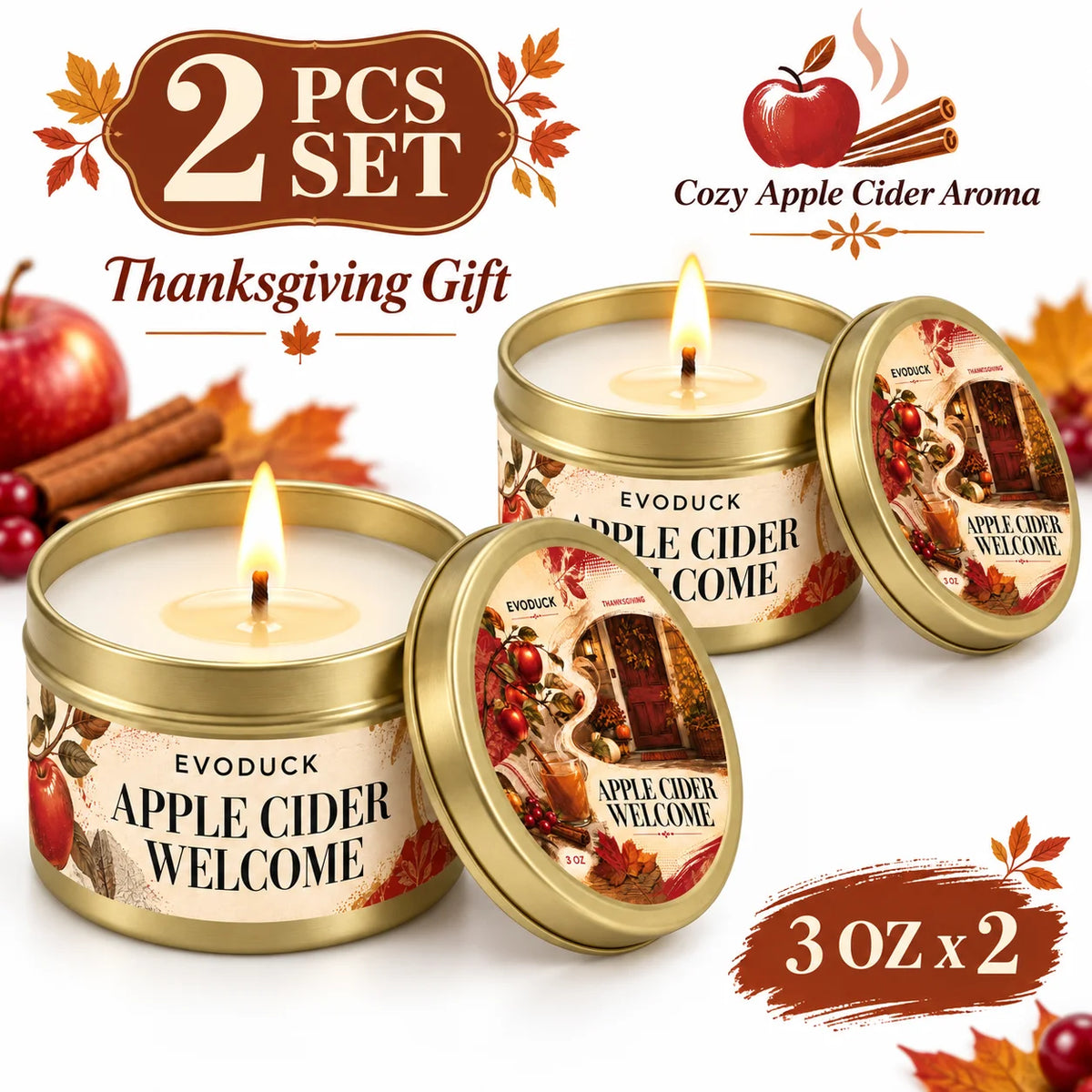 4Pcs Orange Loaf Welcome Scented Candles Set 3oz Gold Tin Jar Thanksgiving Warm Autumn Room Decor Gift for Mom Wife Teacher Her
