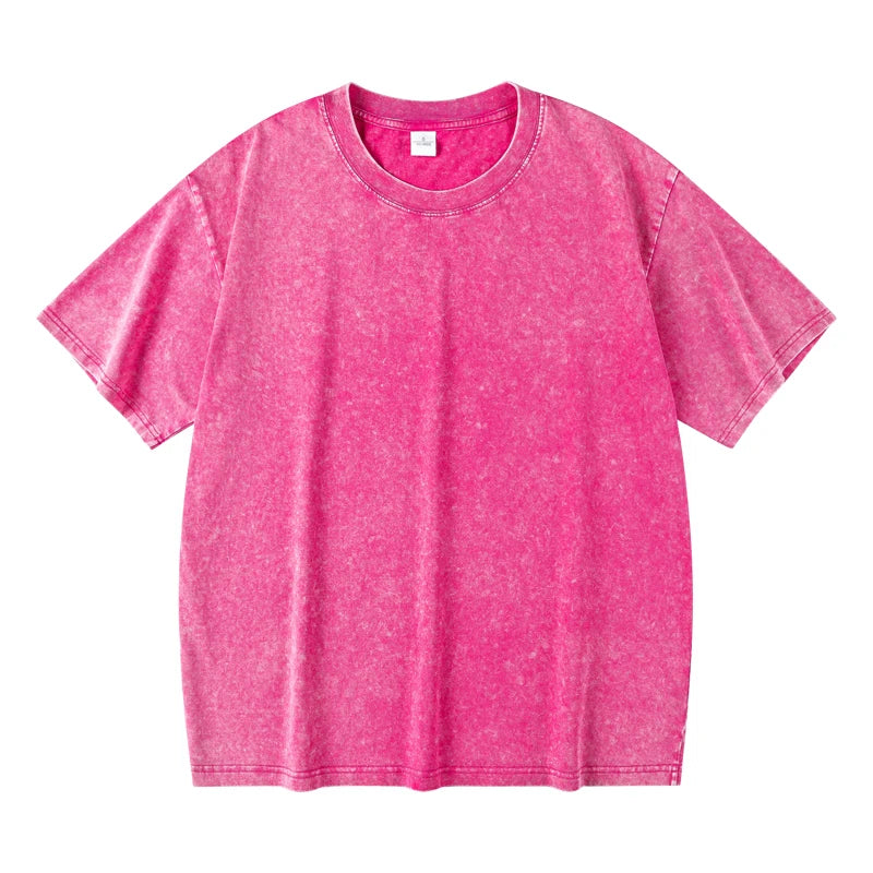 T-Shirt Unisex Rhinestone Acid Wash 100% Cotton Retro Punk Loose Hip Hop Tee