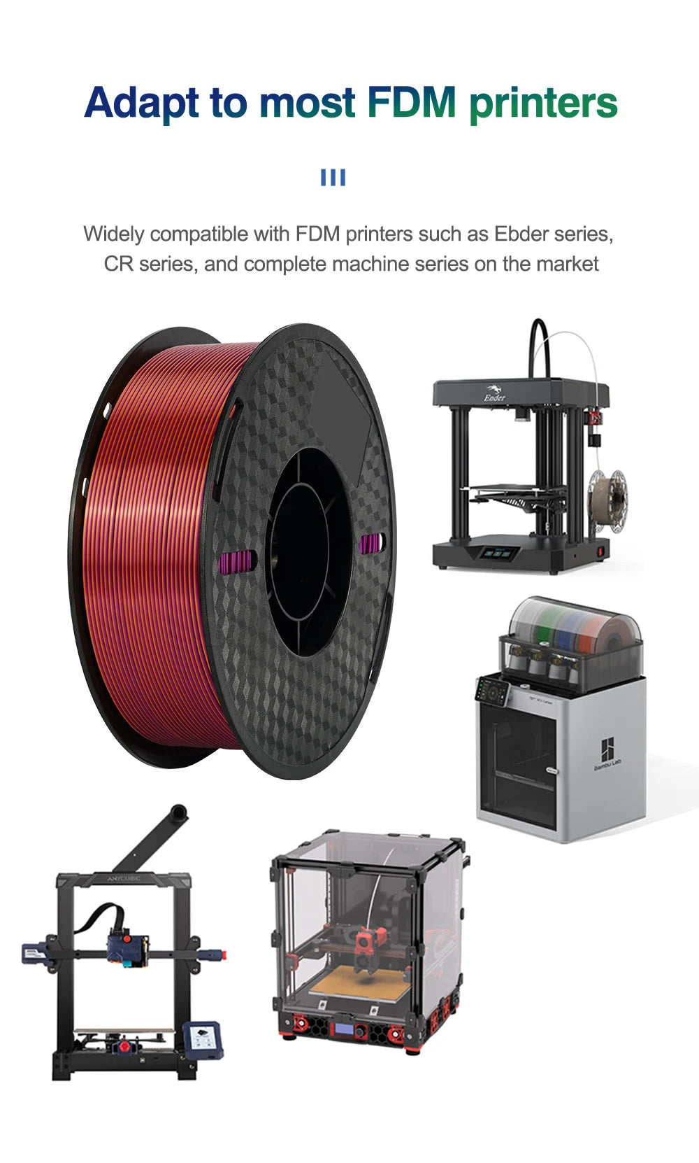 KINGROON Silk Dual-color PLA Filament 3D Printer 1.75mm 11/22 lbs Silk PLA Filament Plastic Materials 3D Printing Special Color