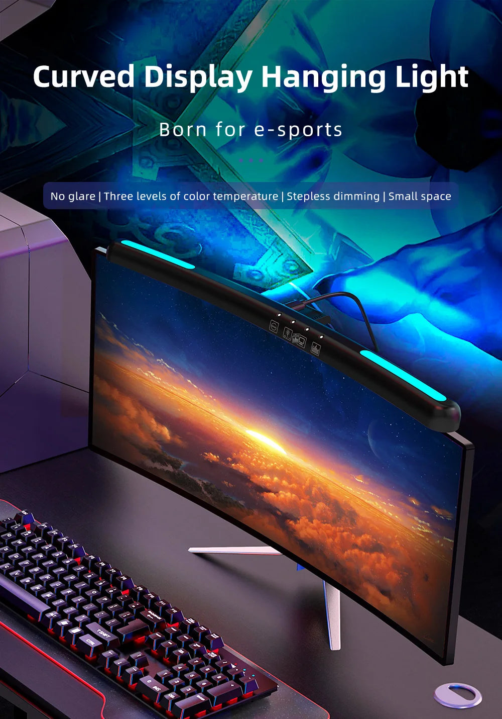 USB Stepless Dimming Screen Hanging LED Computer Monitor Light Bar Desk Lamp