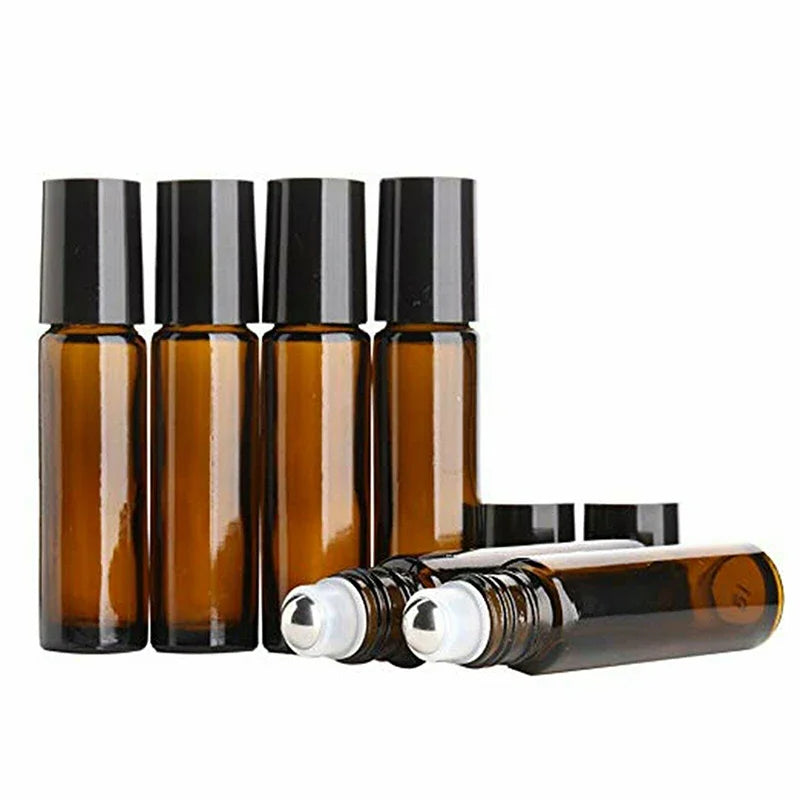 Roll-On Bottles Empty Amber Glass Refillable Sample Vials 10 Pack