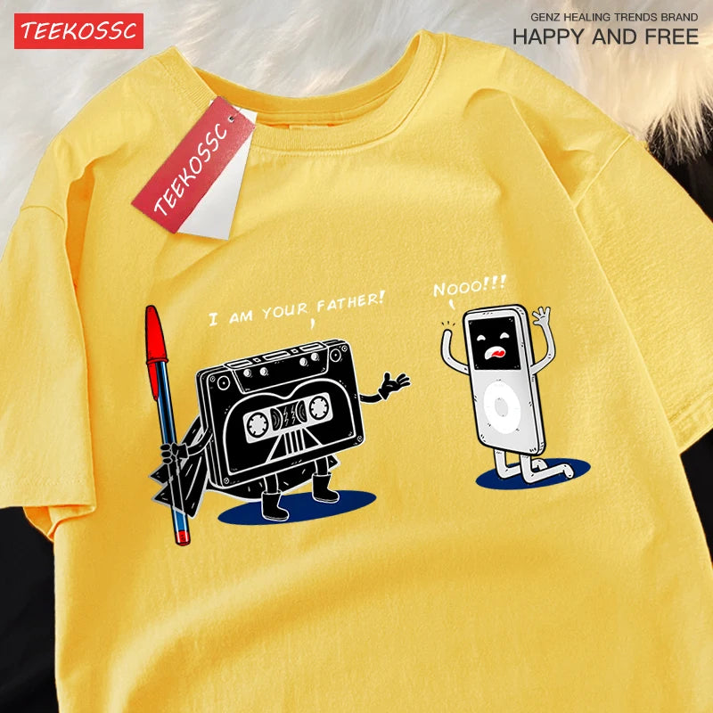T-Shirt Unisex Cassette Tape vs MP3 Player Retro Tech Humor Graphic Tee