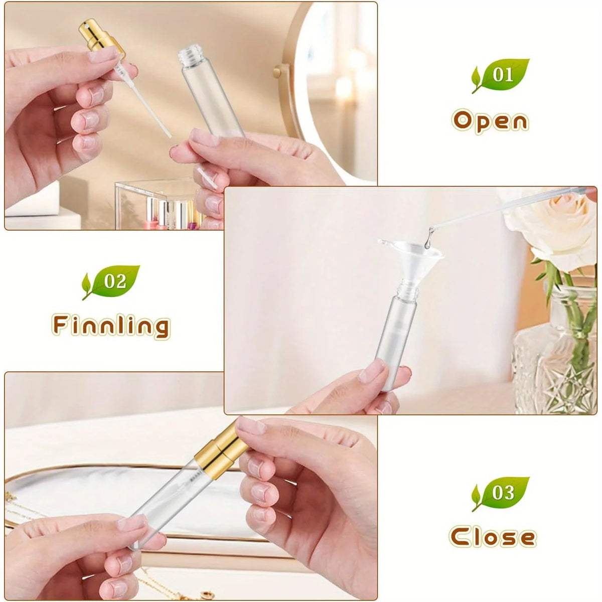 Spray Bottles Empty Clear Glass Gold Aluminum Nozzles 40 Pack