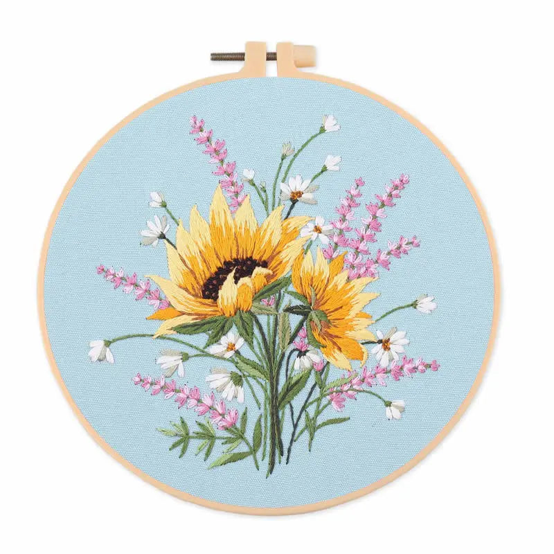 Embroidery Kit, Flower Designs with Hoop for Handmade Cross-Stitch Crafts