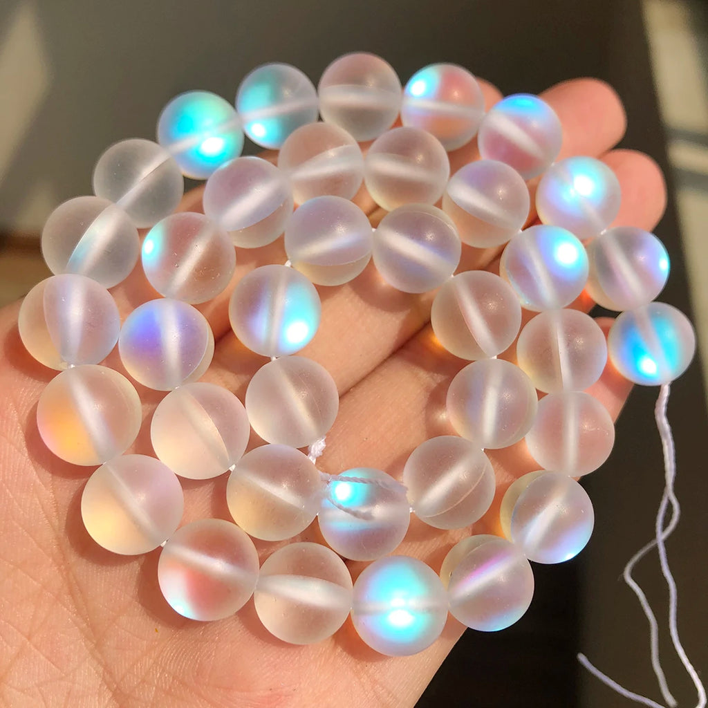 Glass Beads Frosted Round Shimmer Moonstone-Style for DIY Jewelry Making