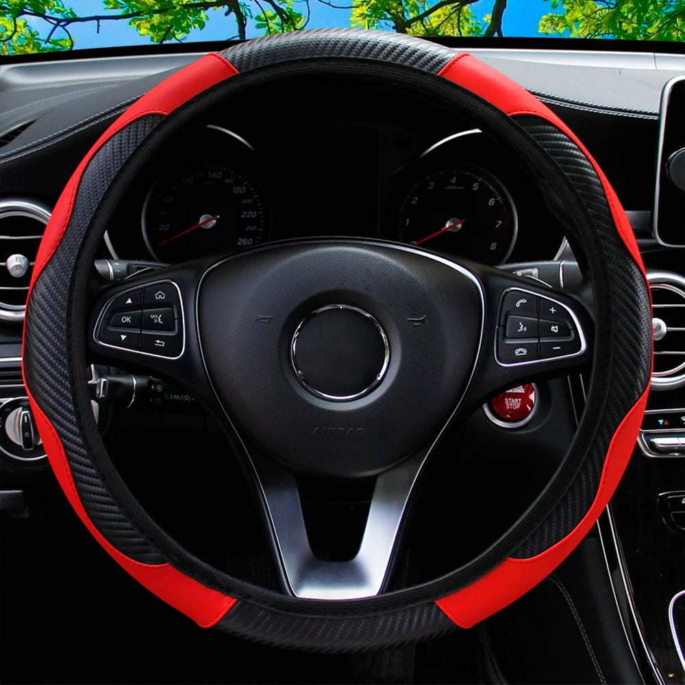 Steering Wheel Cover Carbon Fiber Steering Wheel Cover Anti-Slip Comfort