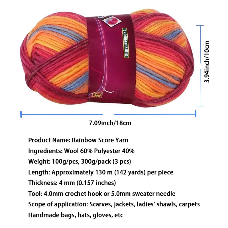 Yarn, Gradient Wool-Style Strands for Knitting Shawls, Hats & Craft Projects