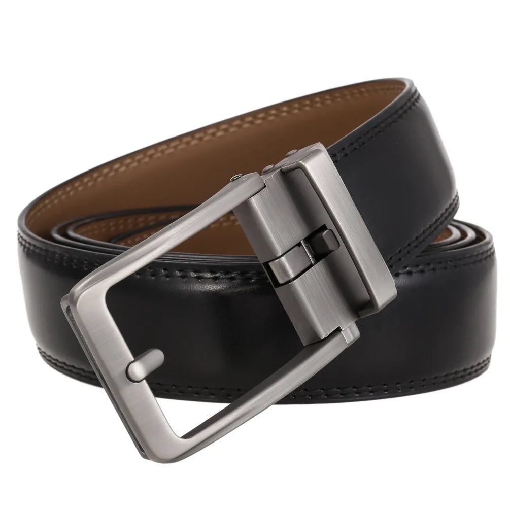 Men's Leather Belt Automatic Buckle Genuine Cowhide for Jeans, Dress, Golf