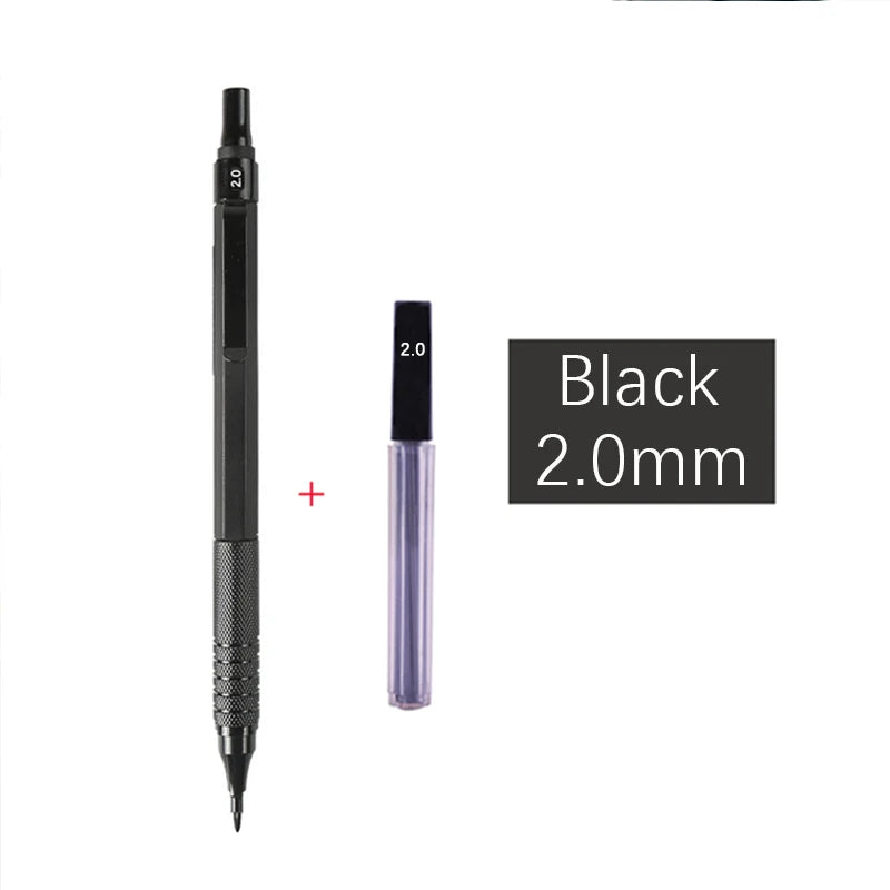 Metal Mechanical Pencil & Lead Refills — 0.3 to 2.0mm, Black or Silver