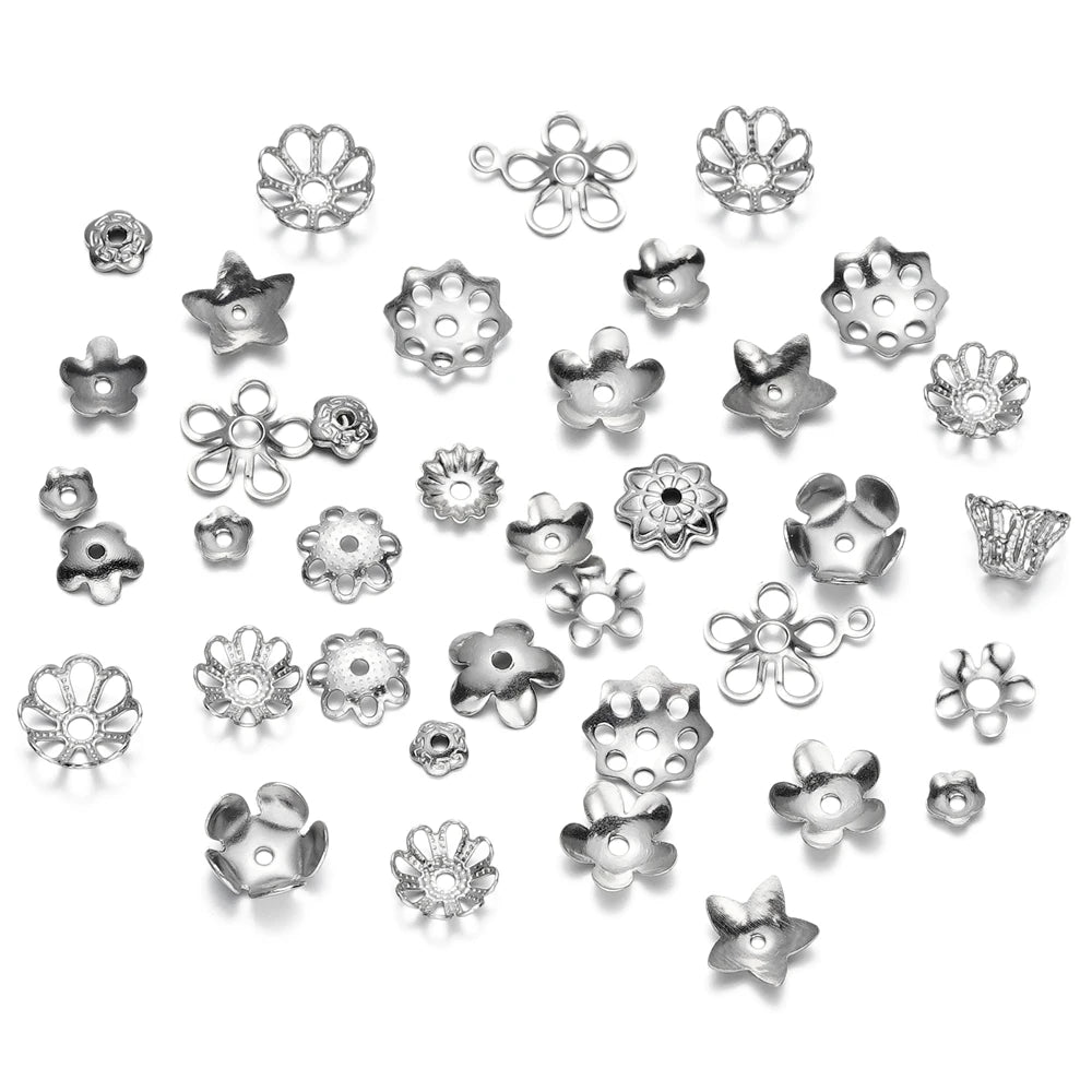 Metal Beads Stainless Steel Cap Steel Tone Flower Filigree End Bracelet Supplies