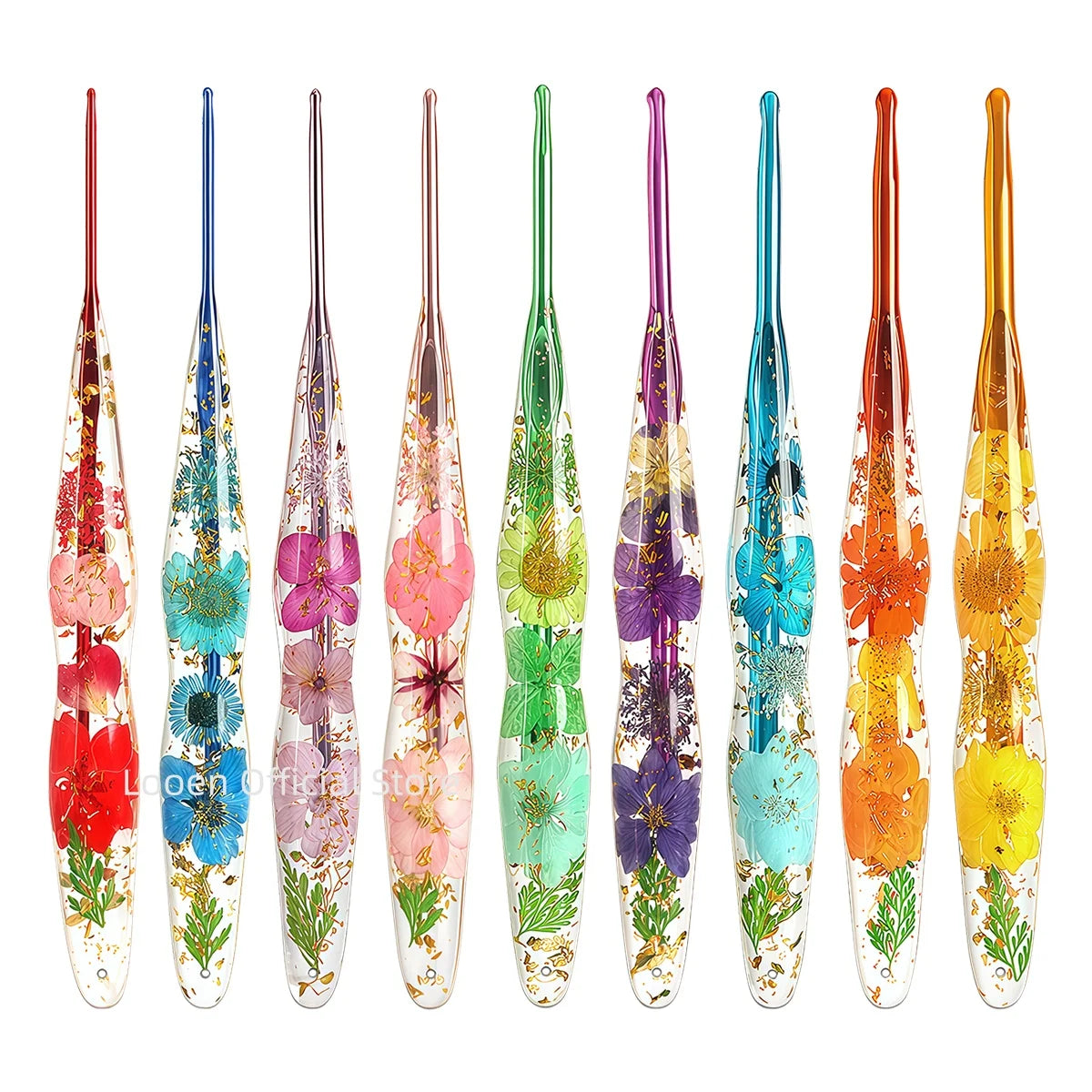 Crochet Hooks, Floral Resin Handles for Handmade Yarn & Weaving Crafts