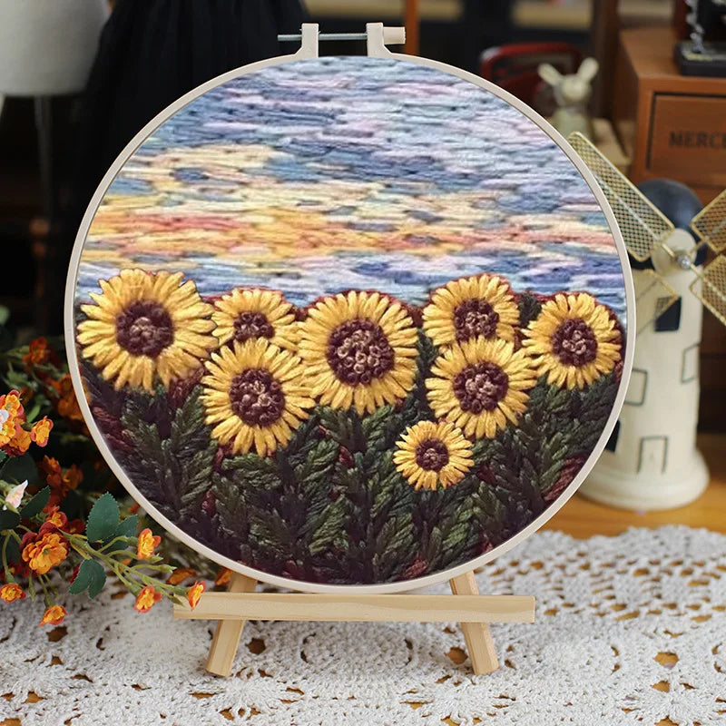 Embroidery Kit, Flower Patterns Without Hoop for Handmade Needlework Art