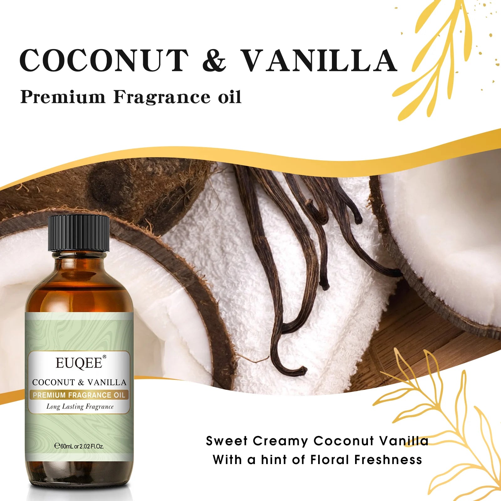 EUQEE 60ml Premium Fragrance Oil For Diffuser Candle Making Coconut & Vanilla Japanese Magnolia Bubble Gum Aroma Fragrance Oils
