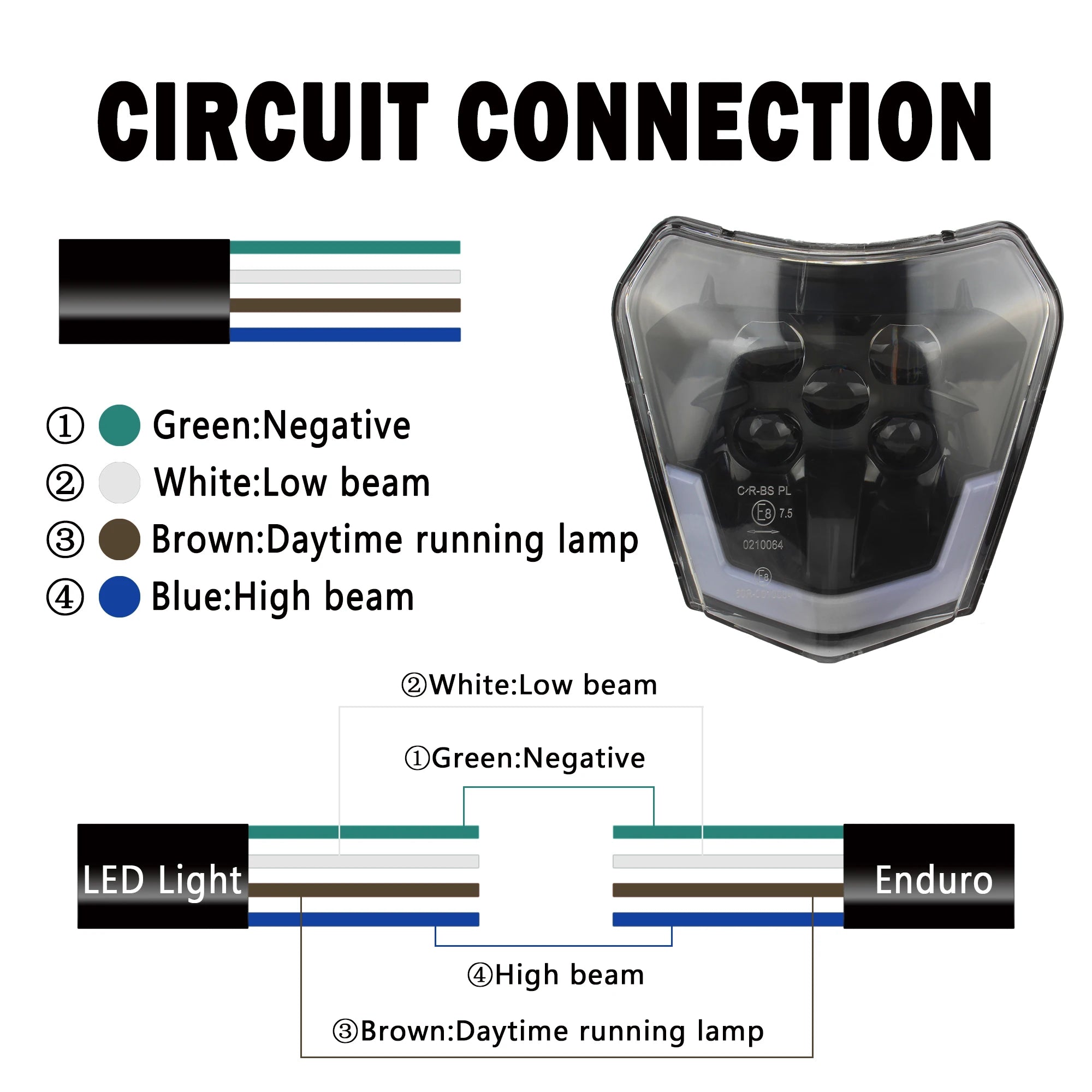 Motorcycle Headlight LED Enduro for Premium Quality Replacement Accessory