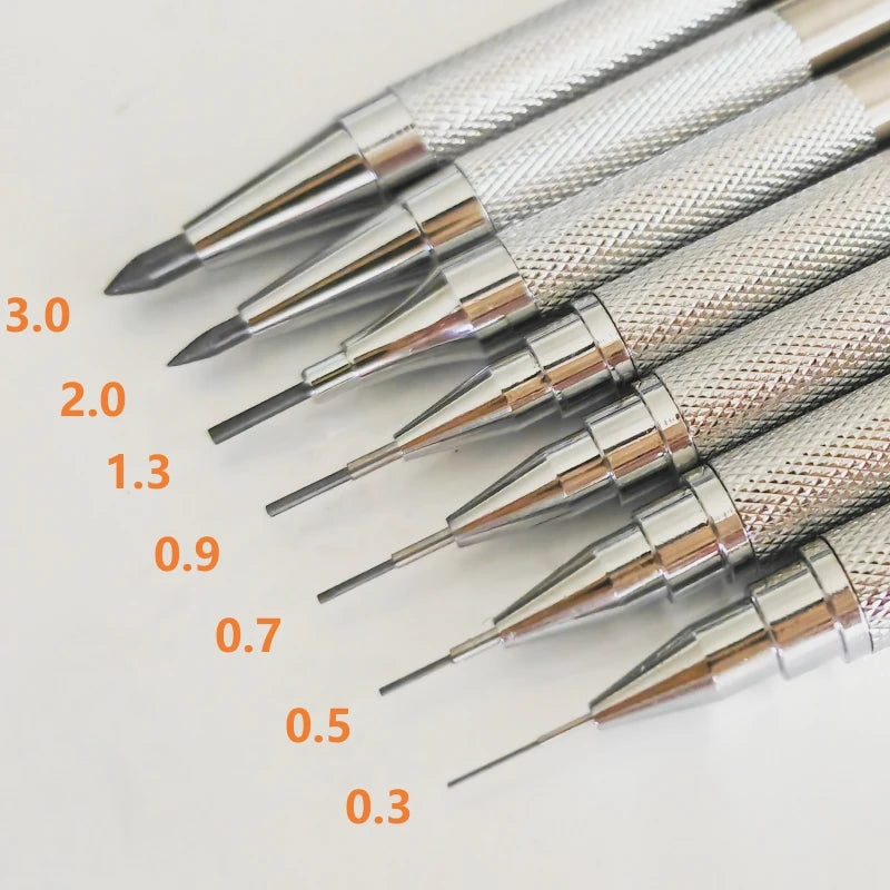 Full Metal Mechanical Pencil with Lead Refills — 0.3 to 3.0mm Precision Drawing