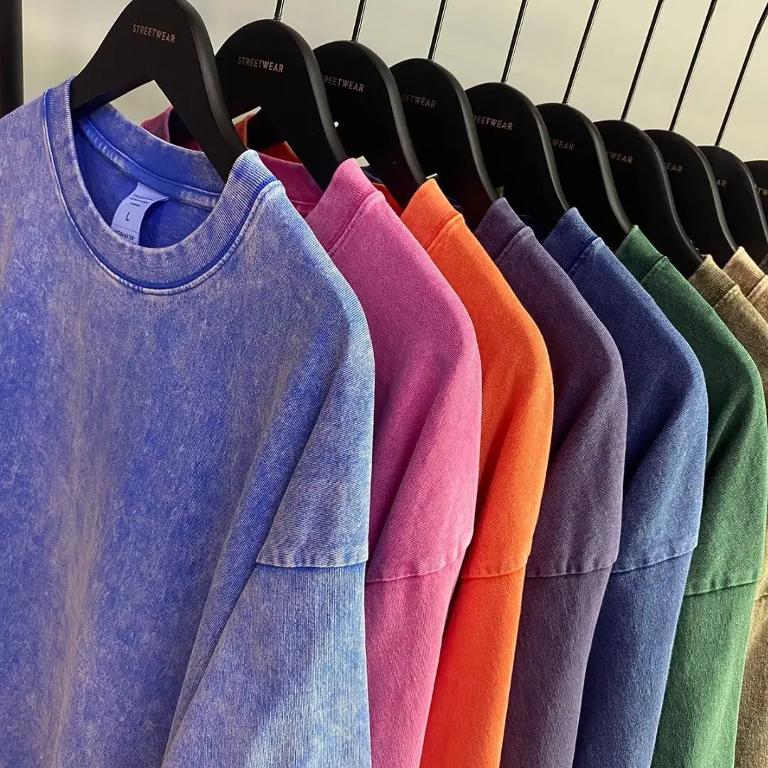 T-Shirt Unisex Washed Oversized Heavyweight Solid Color Vintage Loose Tee