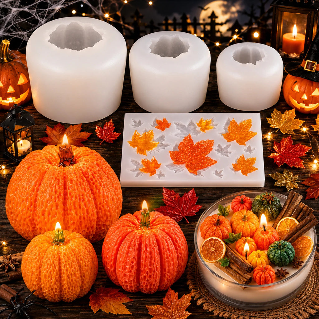 Halloween Pumpkin Silicone Candle Mold 3D Pumpkin Candle Making Mold Maple Leaf Resin Casting Mold DIY Fall Decor Craft