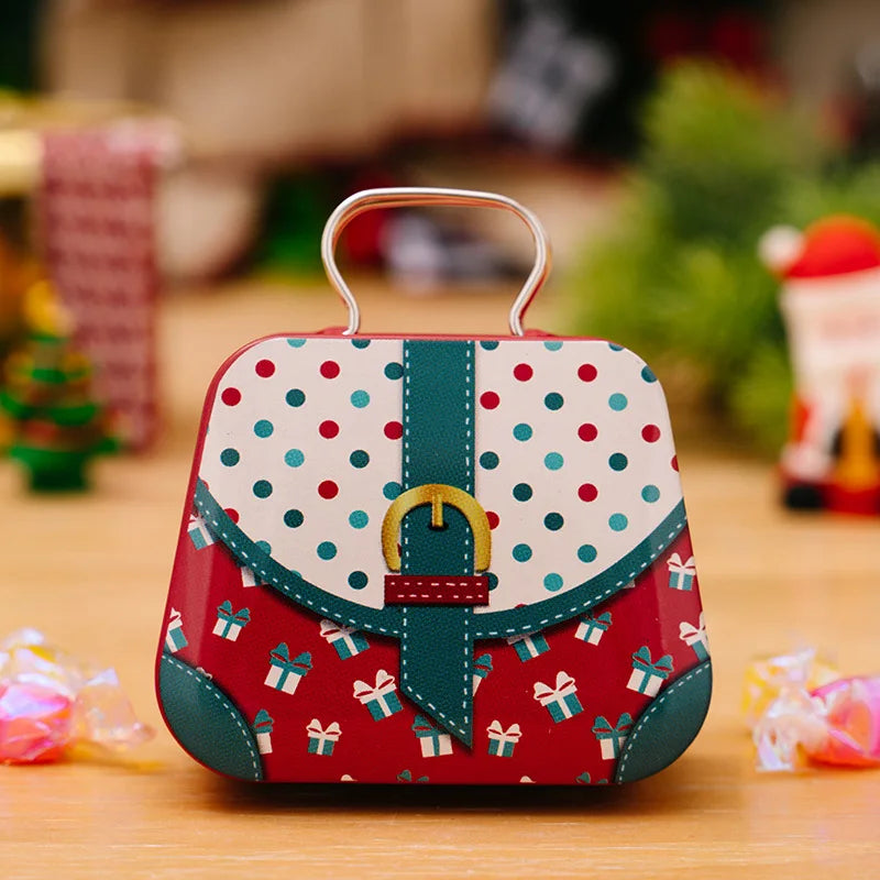 Christmas Tin Handbag Candy Box Santa Reindeer Holiday Gift Stocking Stuffer
