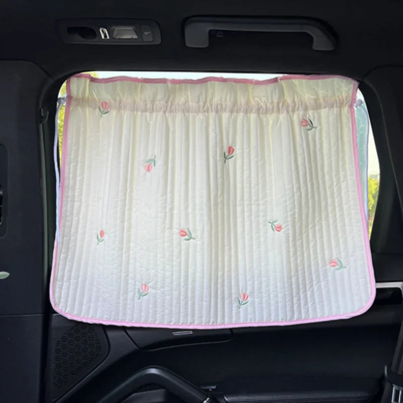 Cute Cartoon Embroidered Thickened Cotton Car Sun Shade UV Protector