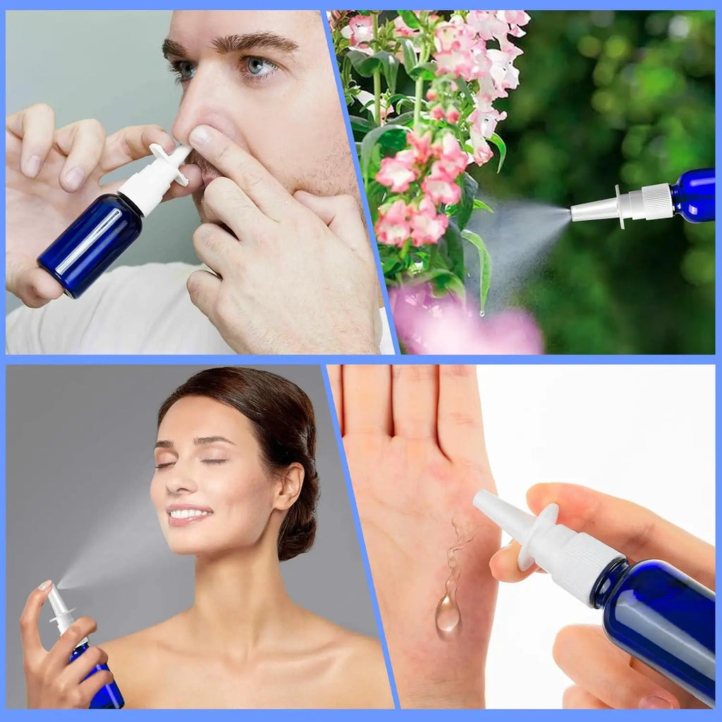 Nasal Spray Bottle Empty Blue Glass Refillable Pump Atomizer