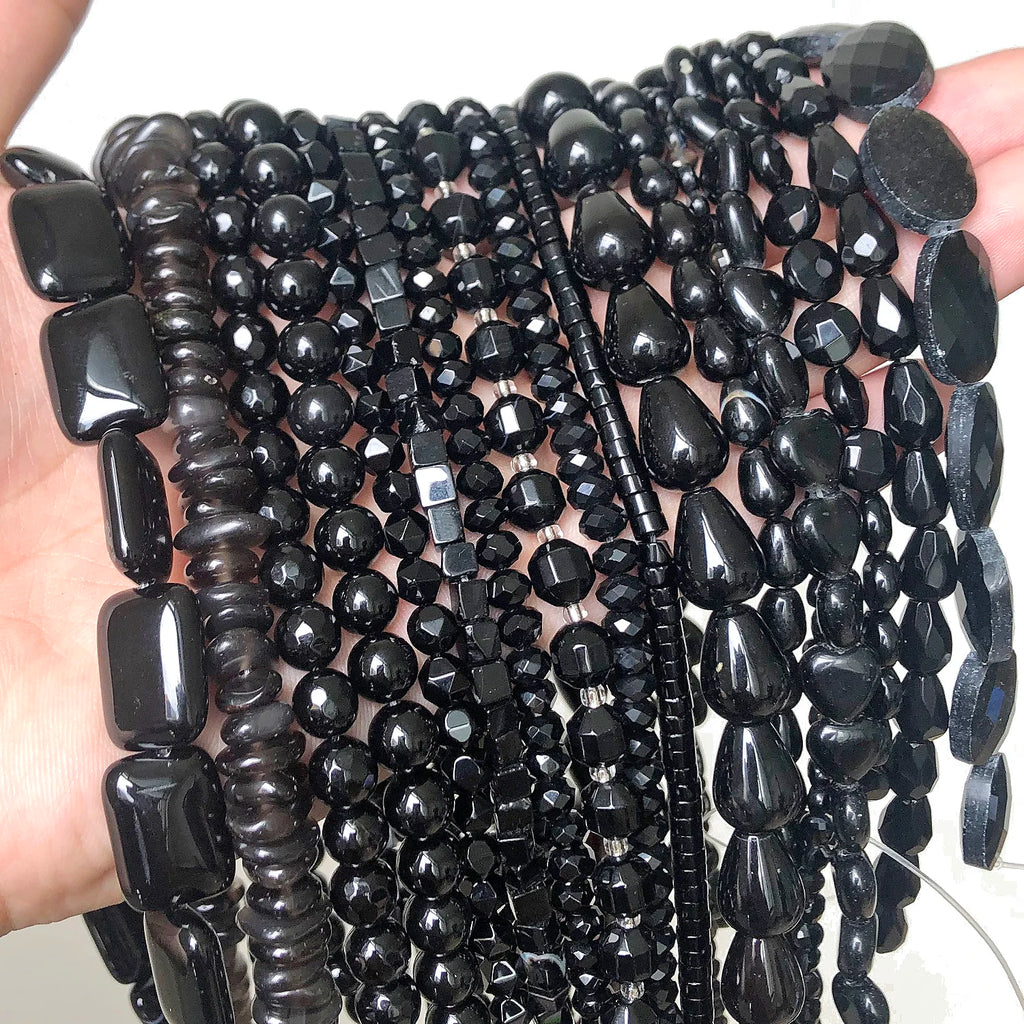Stone Beads Black Onyx Round Faceted Irregular Agates Smooth Bracelet Supplies