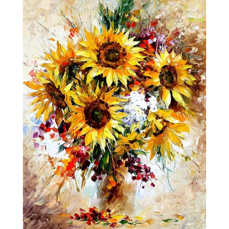 Oil painting of sunflowers with a textured background