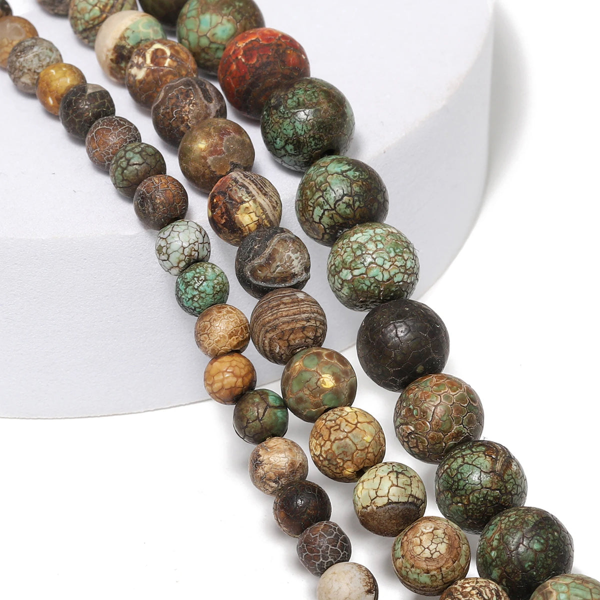Stone Beads Round Black Brown Green Agate-Style for DIY Jewelry Making