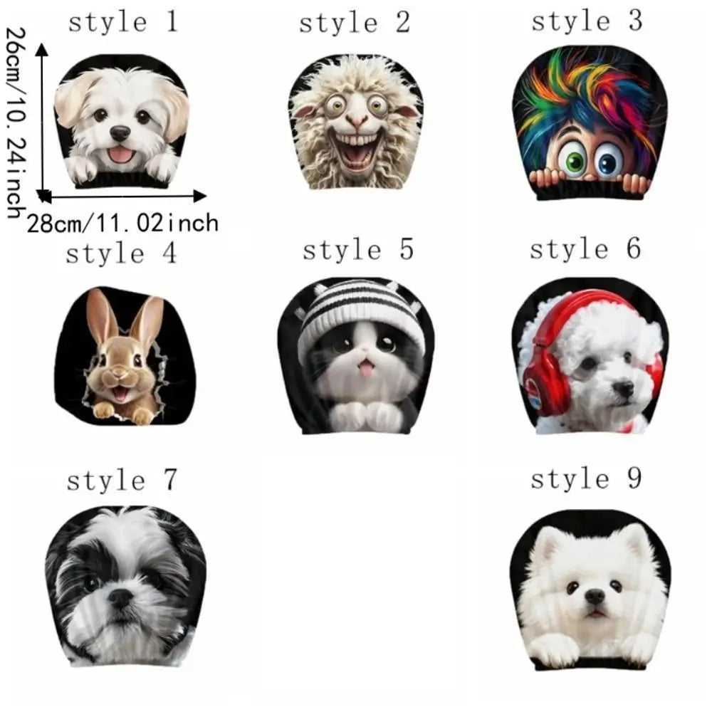 2PCS Elastic Car Headrest Covers Stain-Proof Cartoon Seat Headrest Protectors Funny Washable Auto Interior Decoration Cover