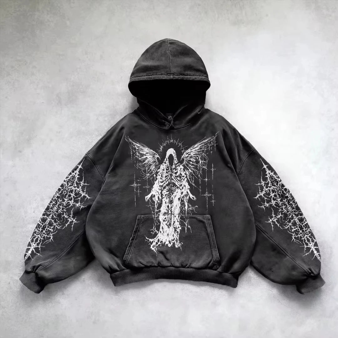 Hoodie Men's Gothic Graphic Print Oversized Pullover Y2K Grunge 10 Designs