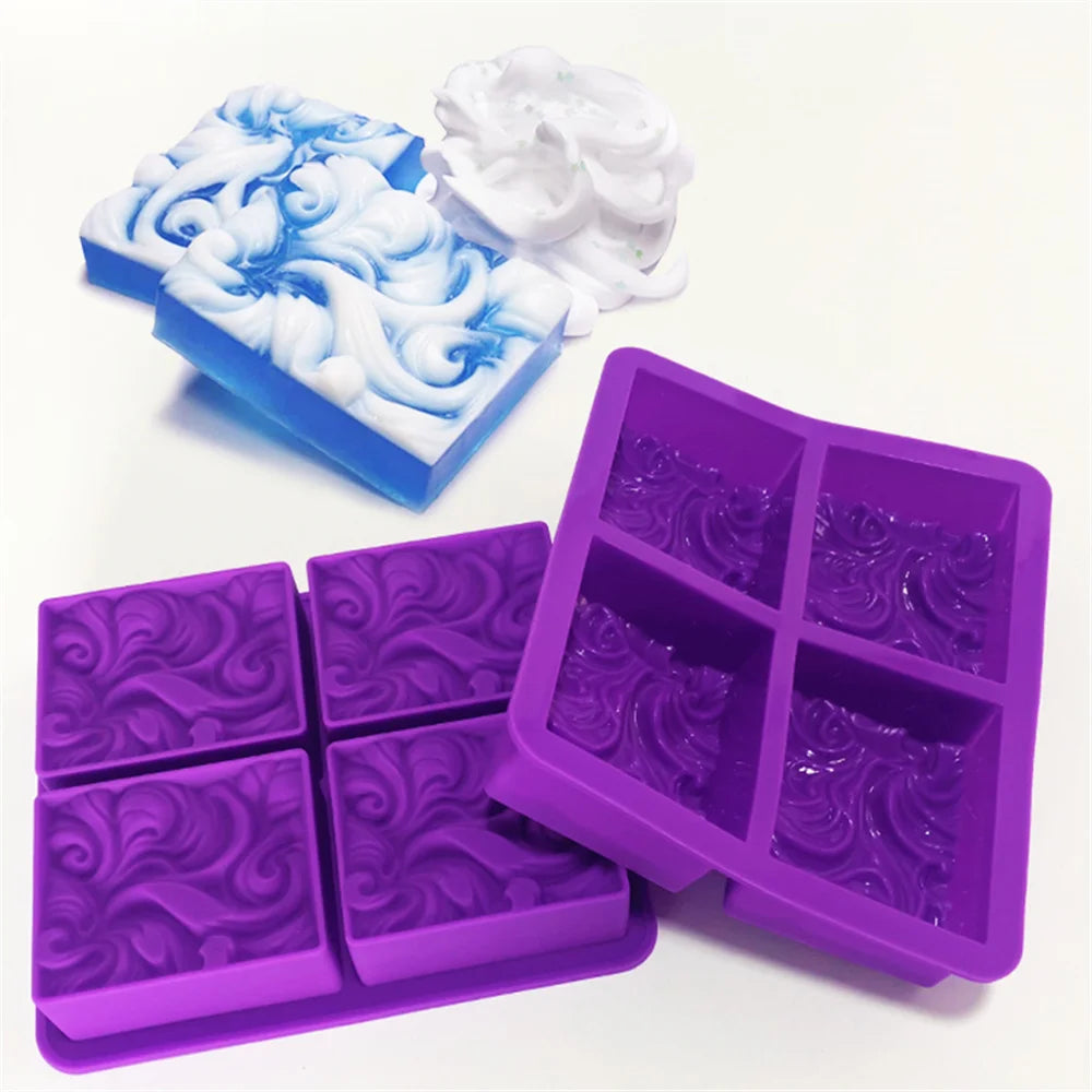 4 Cavity Wave Flower Silicone Soap Mold DIY Ocean Wave Aromatherapy Plaster Soap Mold Handmade Cloud Cold Process Soap Molds