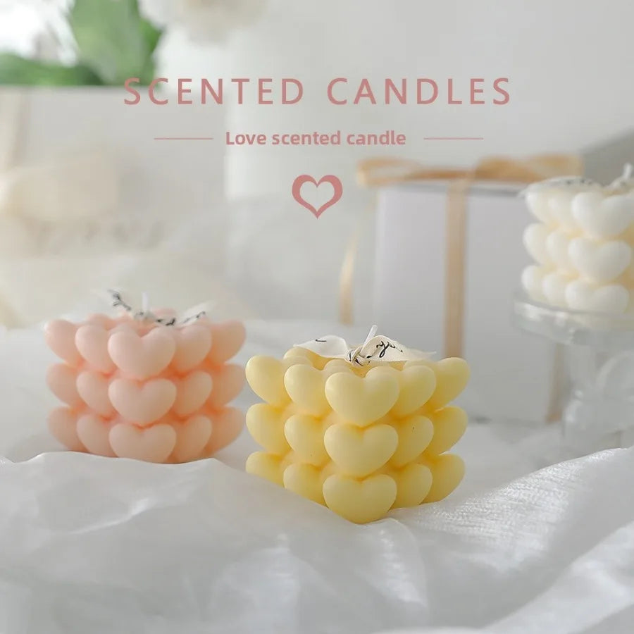 1pc Pastel Heart Cube Soy Wax Scented Candles for Romantic Gifts Aesthetic Home Decor Valentine's Day Wedding Decorations