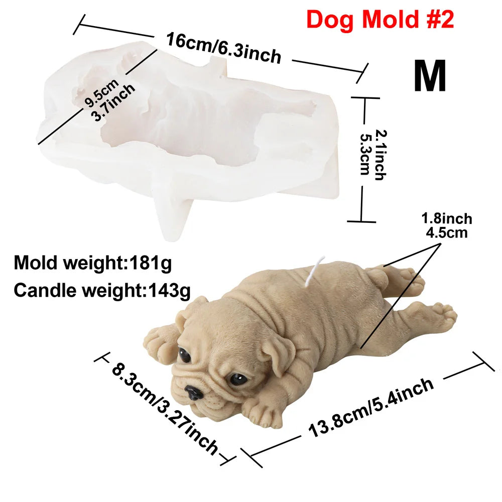 Dog Candle Mold - Silicone 3D Animal Molds, 10 Breeds & Styles