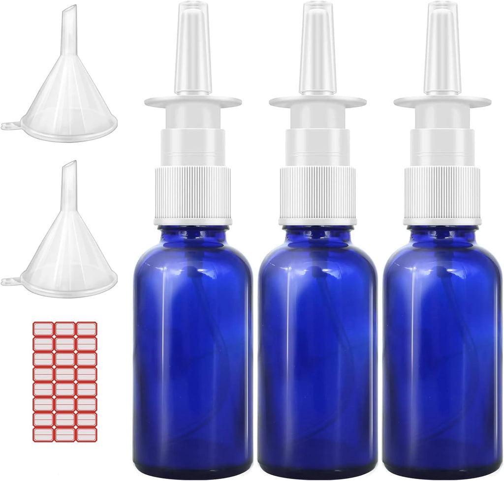 Nasal Spray Bottle Empty Blue Glass Refillable Pump Atomizer