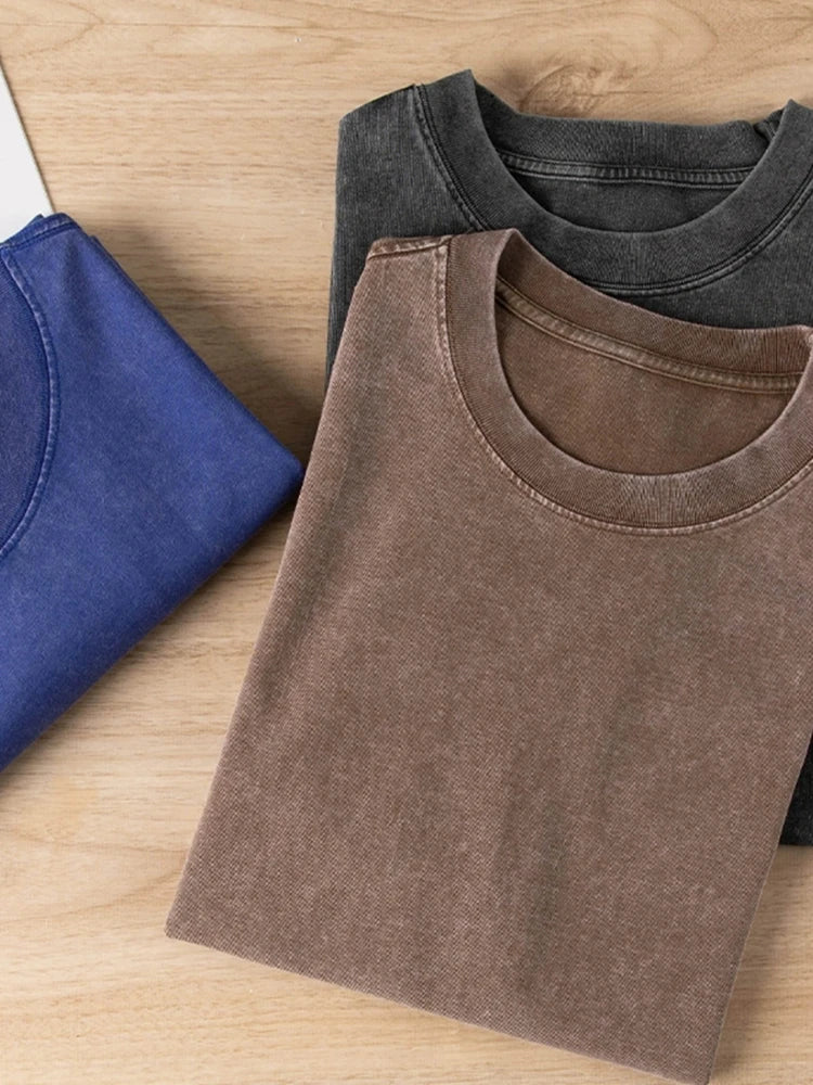T-Shirt Unisex Rhinestone Acid Wash 100% Cotton Retro Punk Loose Hip Hop Tee